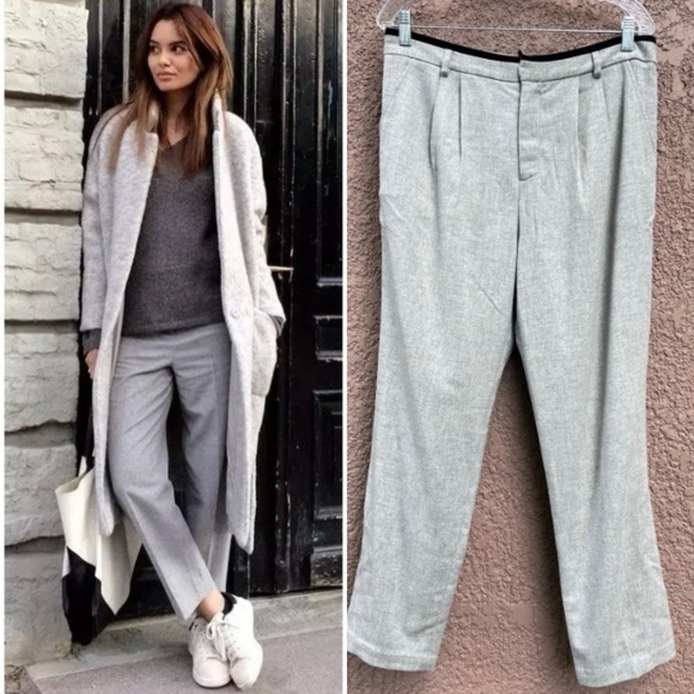 Marissa Webb Womens‎ Luxury Trouser Pants 10 Grey Flannel Pleated Light Academia